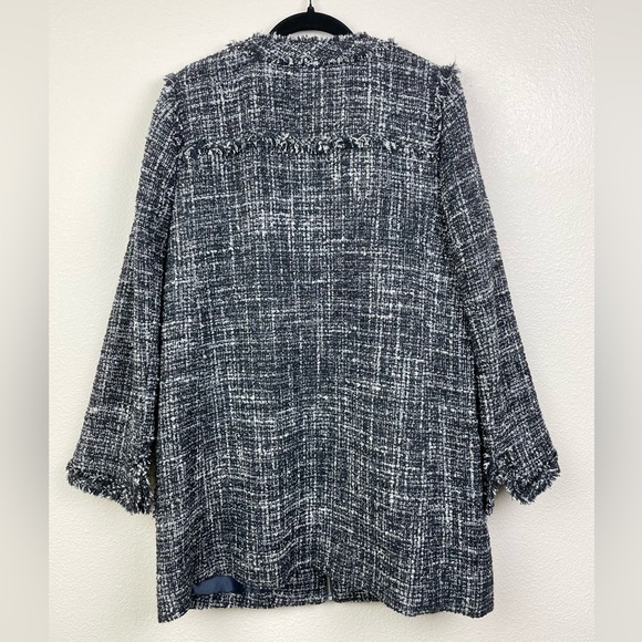 J.Crew Women's 12 Boucle Tweed Knit Swing Coat Full Zip Pockets Collarless Raven - Picture 14 of 16